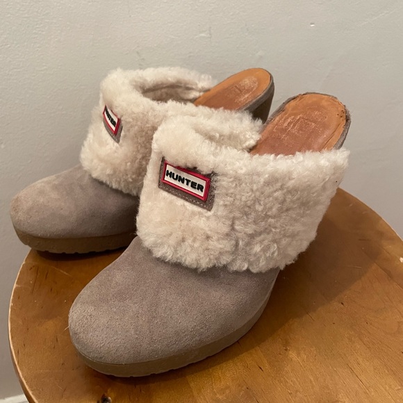 HUNTER Bruson Suede Leather Sheepskin Y2K Mules - Picture 4 of 7